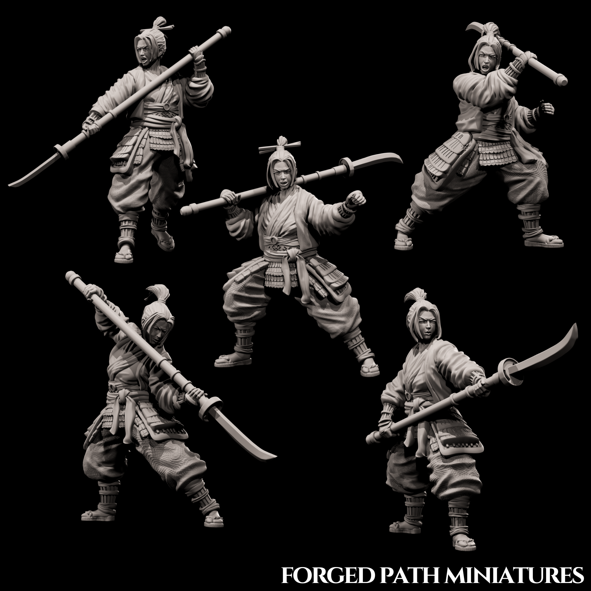 Japanese Ronin Spearwomen – 5 Female Samurai with Naginata | Bushido STL Miniatures